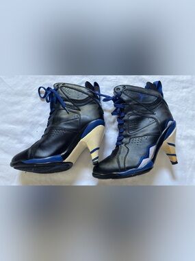 Air Jordan Retro 7 Custom High Heel Sneakers Black Royal Blue Women’s US 10 Rare